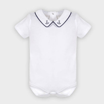 White Anchor Embroidered Bodysuit - LIV & Company