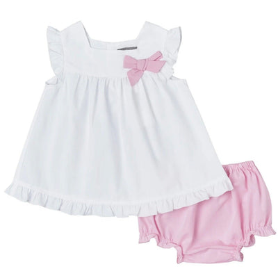 White and Pink Crepe Ruffle Tunic Set - LIV & Company